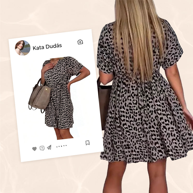 Lässiges Damenkleid mit V-Ausschnitt und kurzen Ärmeln