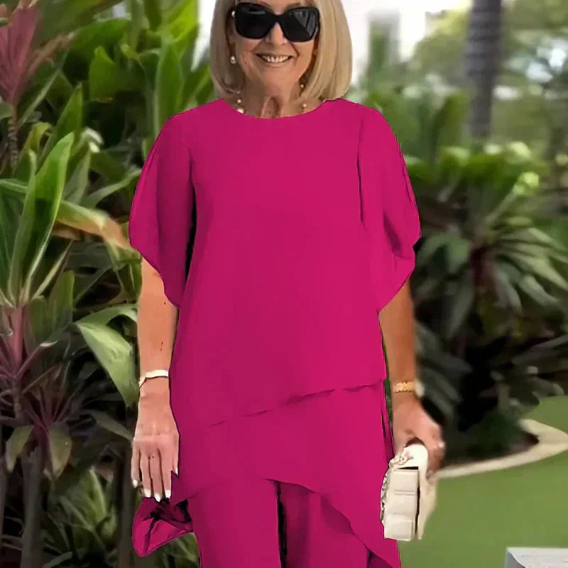 ✨ Charmantes Set aus asymmetrischem Oberteil 👗 Elegantes Set aus Hose mit weitem Bein – Bequem und perfekt für den Frühling