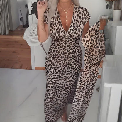 🔥Letzter Tag: 50% Rabatt! ⏰🐆Damenkleid mit V-Ausschnitt und Leopardenmuster🎁