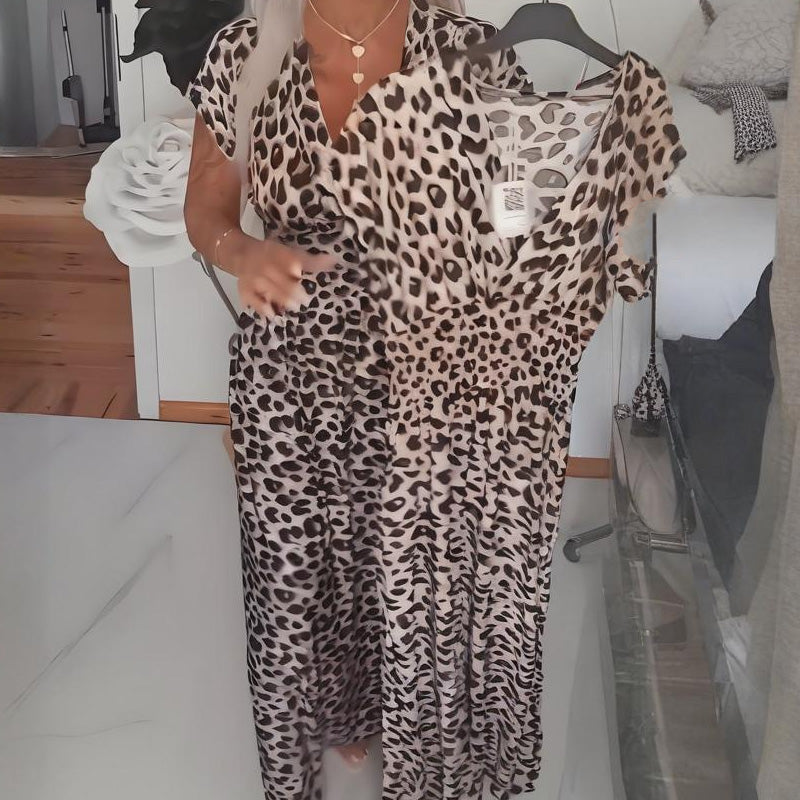 🔥Letzter Tag: 50% Rabatt! ⏰🐆Damenkleid mit V-Ausschnitt und Leopardenmuster🎁