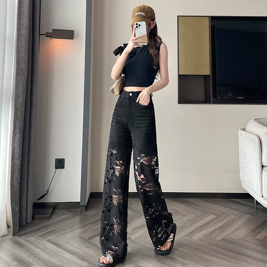 💜 Damen-Hose mit Strass-Print und Cut-Outs – Auffälliges Design, Bequeme Passform & Modischer Hingucker ✨