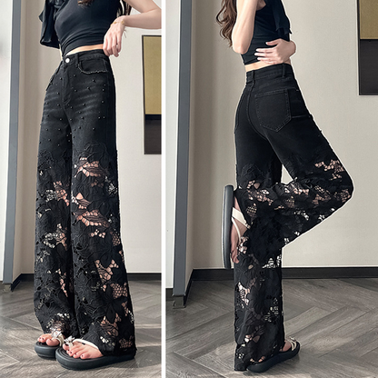 💜 Damen-Hose mit Strass-Print und Cut-Outs – Auffälliges Design, Bequeme Passform & Modischer Hingucker ✨