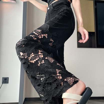 💜 Damen-Hose mit Strass-Print und Cut-Outs – Auffälliges Design, Bequeme Passform & Modischer Hingucker ✨