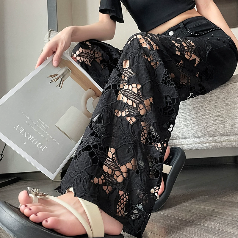 💜 Damen-Hose mit Strass-Print und Cut-Outs – Auffälliges Design, Bequeme Passform & Modischer Hingucker ✨