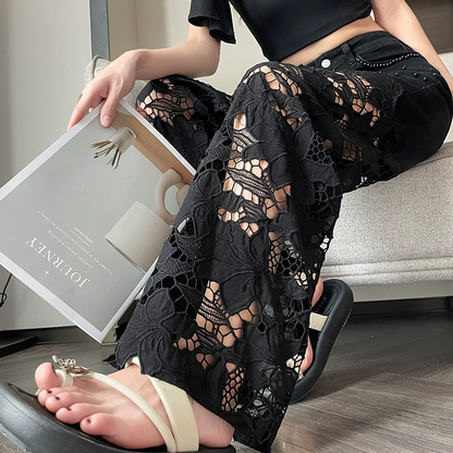 💜 Damen-Hose mit Strass-Print und Cut-Outs – Auffälliges Design, Bequeme Passform & Modischer Hingucker ✨