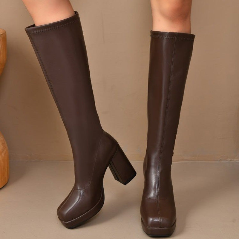 Trendige, kniehohe Damenstiefel aus PU-Leder