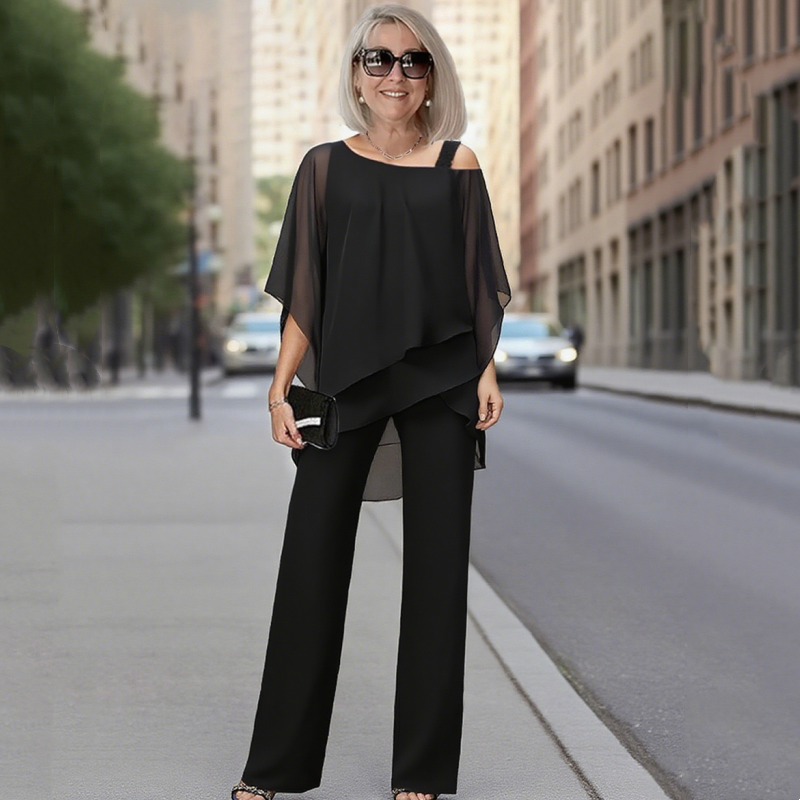 Unregelmäßiges Chiffon-Oberteil für Damen ＆ Weite Hose 2-teiliges Set✨