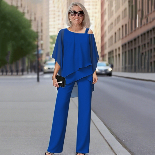 Unregelmäßiges Chiffon-Oberteil für Damen ＆ Weite Hose 2-teiliges Set✨