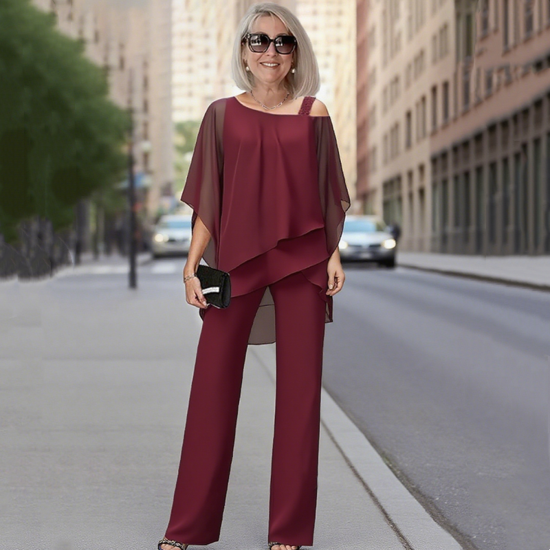 Unregelmäßiges Chiffon-Oberteil für Damen ＆ Weite Hose 2-teiliges Set✨