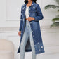 Lange Damen-Jeansjacke im Destroyed Look