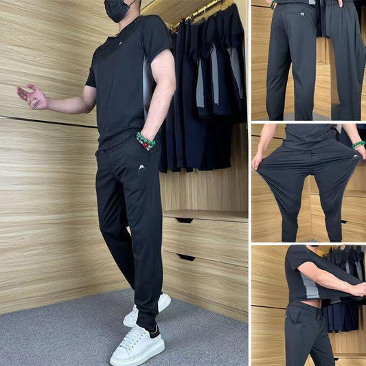 Zweiteiliges Sport-Set für Herren: Kurzarm-T-Shirt & Lange Hose