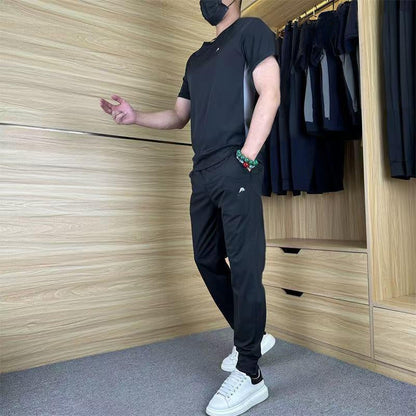 Zweiteiliges Sport-Set für Herren: Kurzarm-T-Shirt & Lange Hose