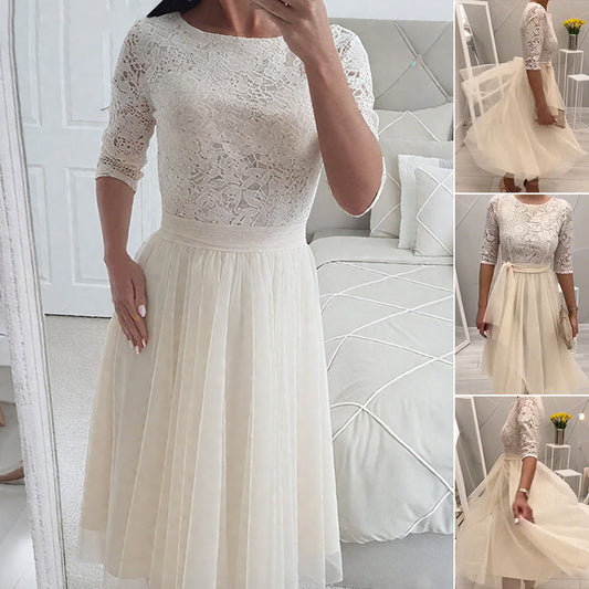 Elegantes Midikleid aus Mesh mit Spitzenkragen