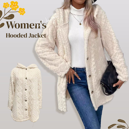 Damen warme Jacke mit Kapuze und Rautenmuster