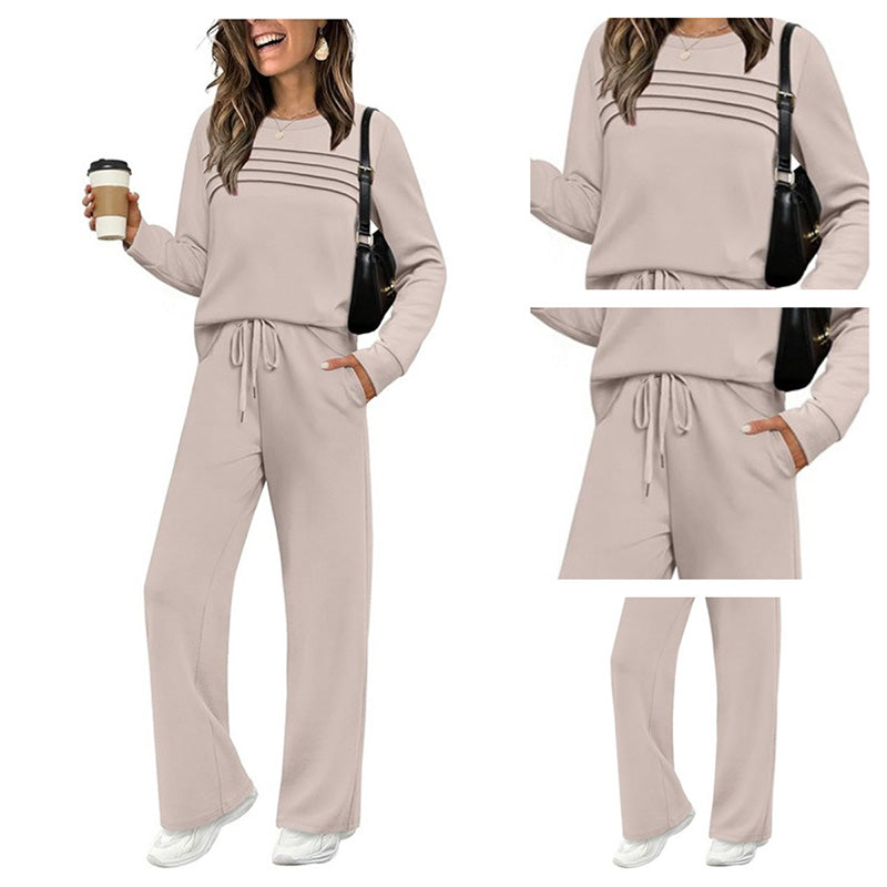 ☕👚 Set für Damen mit Rundhals-Top und Kordelzughose – Ideal für Alltag und Freizeit