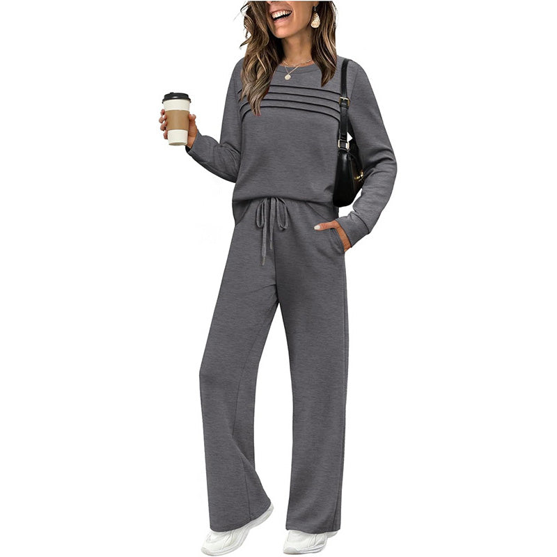 ☕👚 Set für Damen mit Rundhals-Top und Kordelzughose – Ideal für Alltag und Freizeit