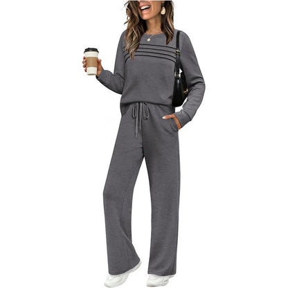 ☕👚 Set für Damen mit Rundhals-Top und Kordelzughose – Ideal für Alltag und Freizeit