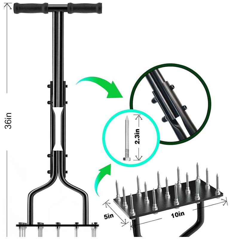🌱 Rasenlüfter mit Spikes - 5-fach verstellbare Tiefen für gesündere Wurzeln & perfekten Luftaustausch 🔧🍃