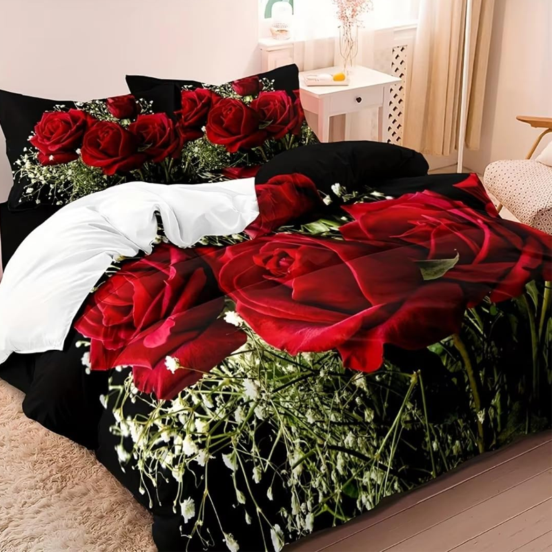 🔥Black-Friday-Mega-Angebot – 50 % Rabatt!🔥Romantisches Roter Rosen Bettwäsche-Set