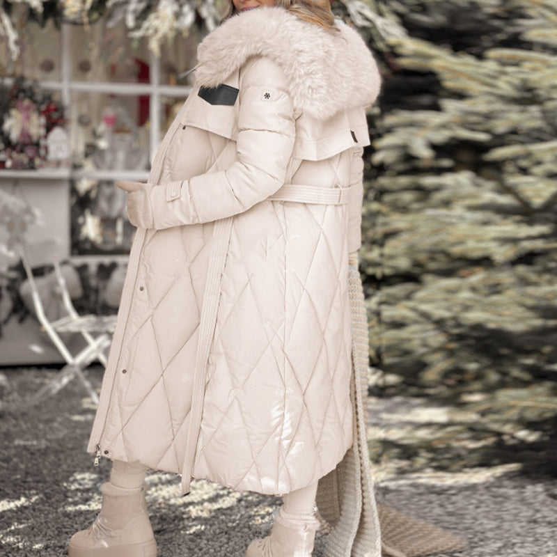 ❄️👚 Damen Lange Plüscht-Kragen Steppjacke – Wärme & Eleganz für den Winter!