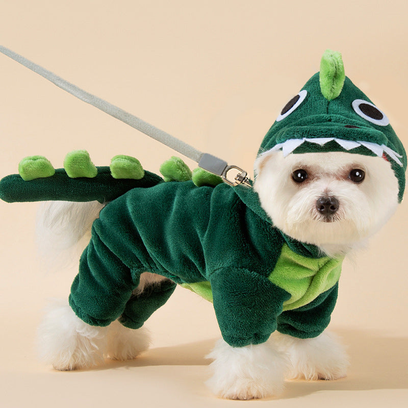 Warm Plush Pet Dinosaur Hoodie Jumpsuit