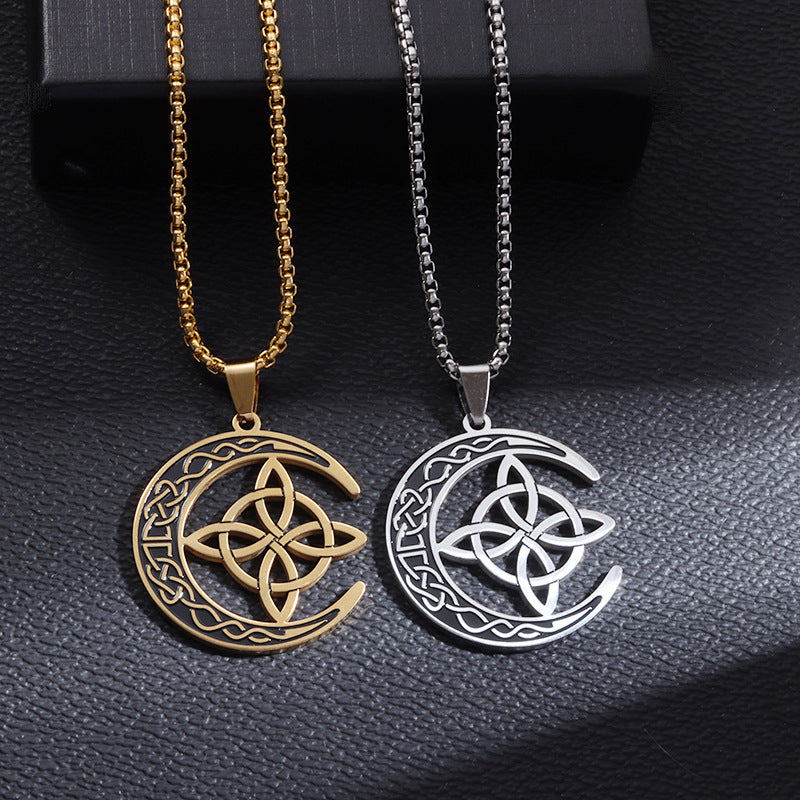🌙 JETZT 60 % RABATT! ⭐ Keltische Mondanhänger-Halskette – Edelstahl & verstellbare Kette, perfektes Unisex-Geschenk ✨
