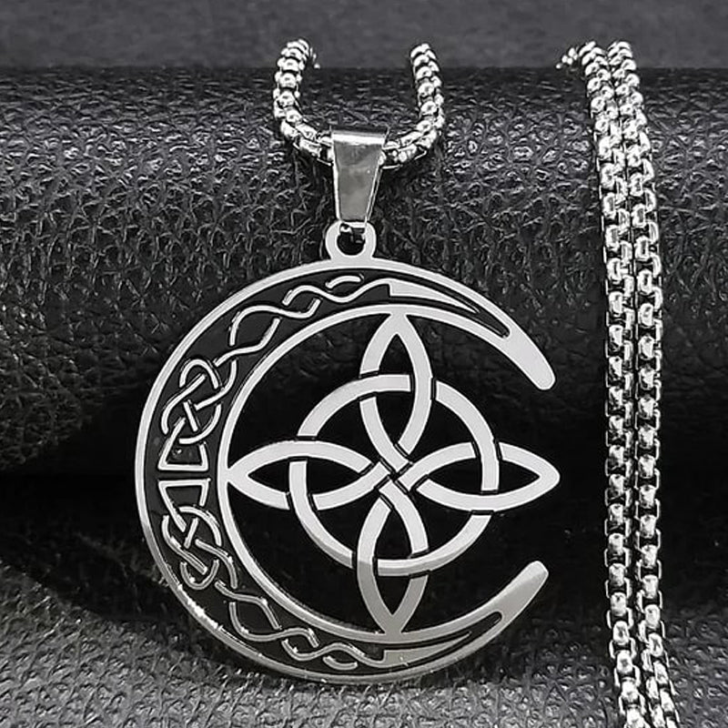 🌙 JETZT 60 % RABATT! ⭐ Keltische Mondanhänger-Halskette – Edelstahl & verstellbare Kette, perfektes Unisex-Geschenk ✨