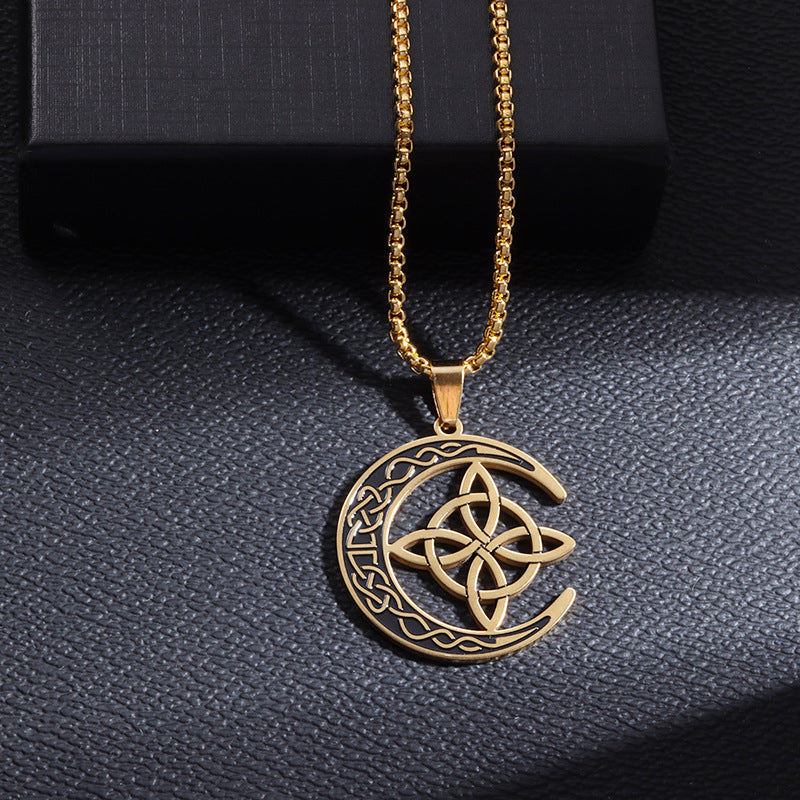 🌙 JETZT 60 % RABATT! ⭐ Keltische Mondanhänger-Halskette – Edelstahl & verstellbare Kette, perfektes Unisex-Geschenk ✨