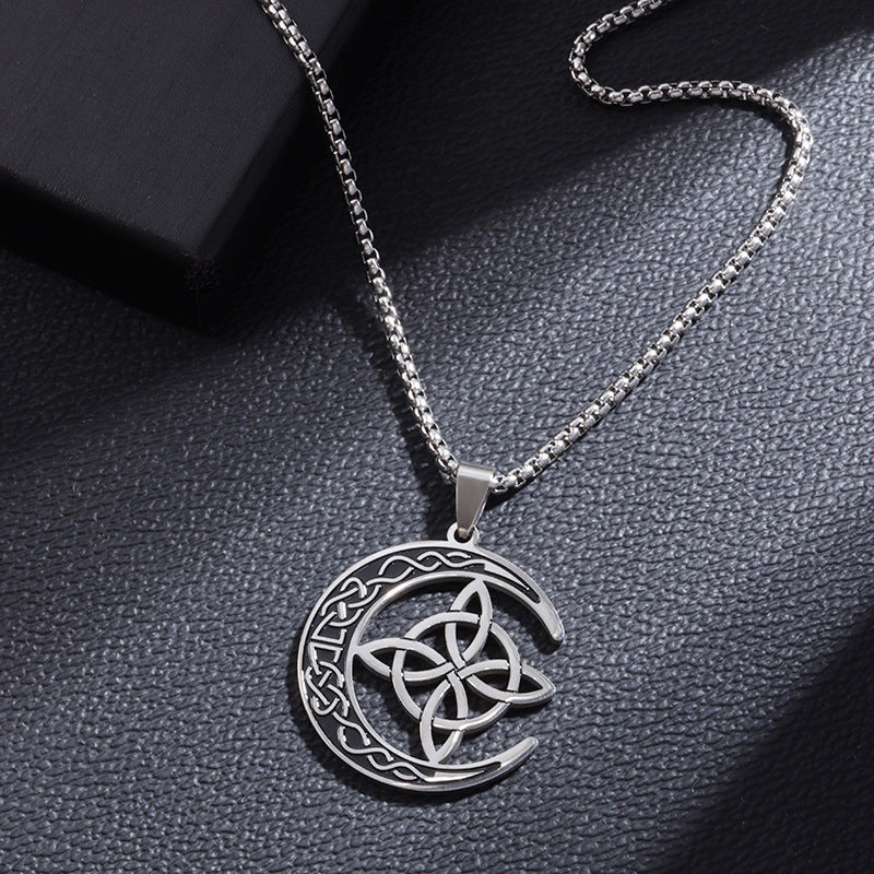🌙 JETZT 60 % RABATT! ⭐ Keltische Mondanhänger-Halskette – Edelstahl & verstellbare Kette, perfektes Unisex-Geschenk ✨