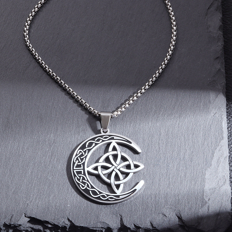 🌙 JETZT 60 % RABATT! ⭐ Keltische Mondanhänger-Halskette – Edelstahl & verstellbare Kette, perfektes Unisex-Geschenk ✨