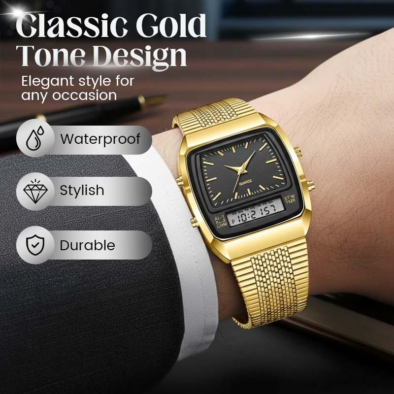 ⌚💧 Herren Multifunktionsuhr mit Dual-Display – Quarz & Digital, Edelstahlarmband & Wasserdicht ✨