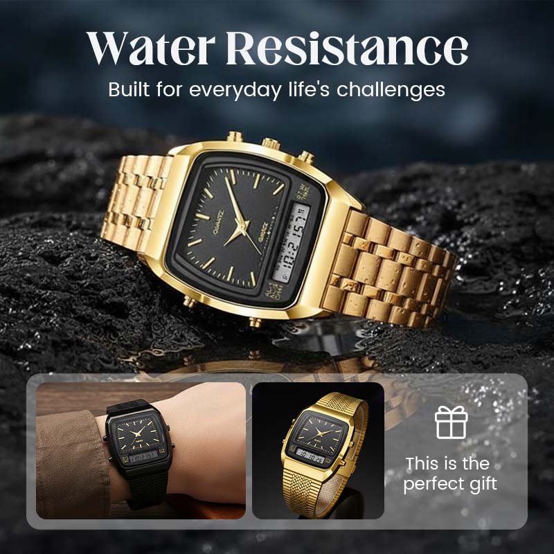 ⌚💧 Herren Multifunktionsuhr mit Dual-Display – Quarz & Digital, Edelstahlarmband & Wasserdicht ✨