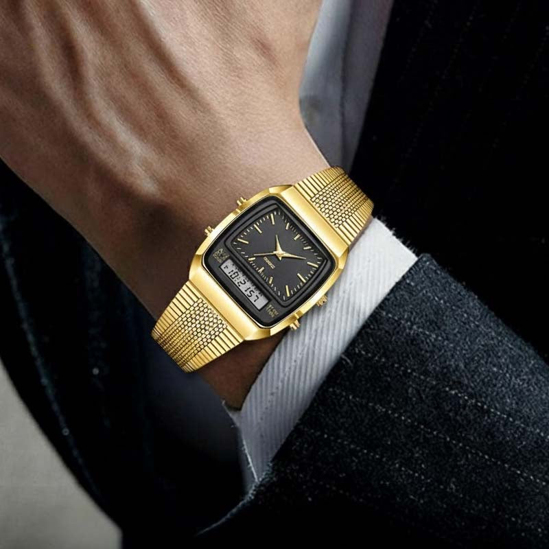 ⌚💧 Herren Multifunktionsuhr mit Dual-Display – Quarz & Digital, Edelstahlarmband & Wasserdicht ✨