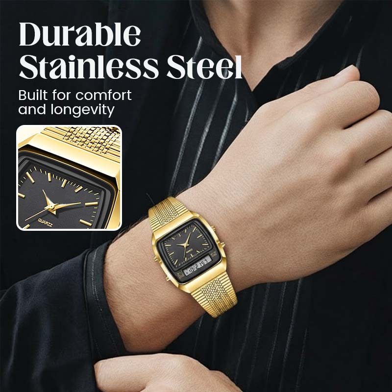 ⌚💧 Herren Multifunktionsuhr mit Dual-Display – Quarz & Digital, Edelstahlarmband & Wasserdicht ✨