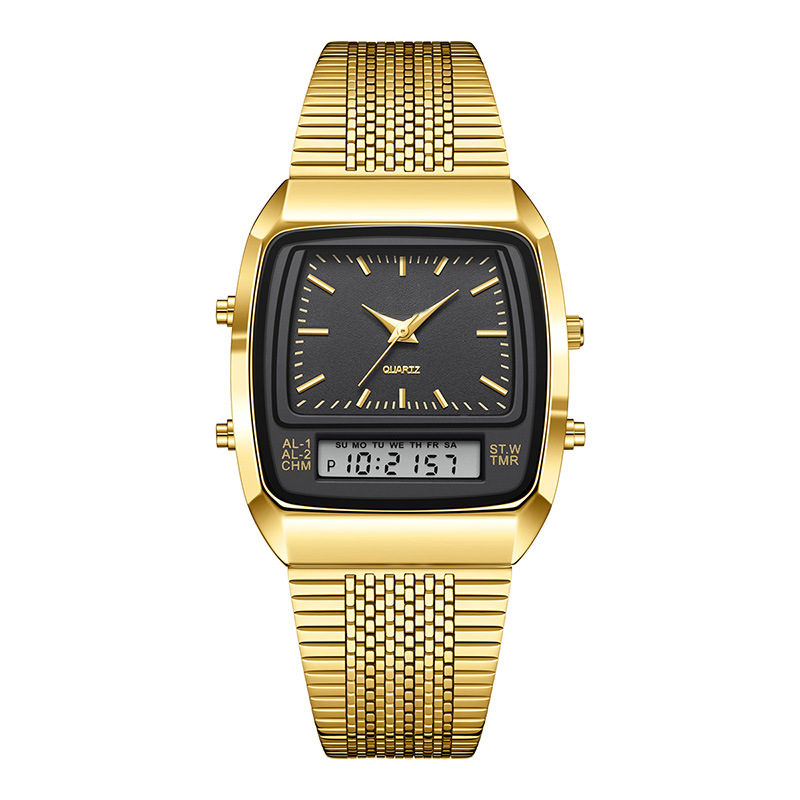 ⌚💧 Herren Multifunktionsuhr mit Dual-Display – Quarz & Digital, Edelstahlarmband & Wasserdicht ✨