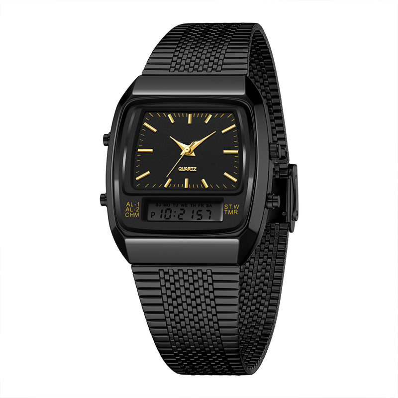 ⌚💧 Herren Multifunktionsuhr mit Dual-Display – Quarz & Digital, Edelstahlarmband & Wasserdicht ✨