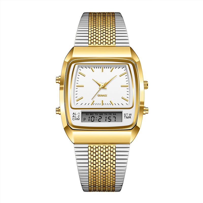 ⌚💧 Herren Multifunktionsuhr mit Dual-Display – Quarz & Digital, Edelstahlarmband & Wasserdicht ✨
