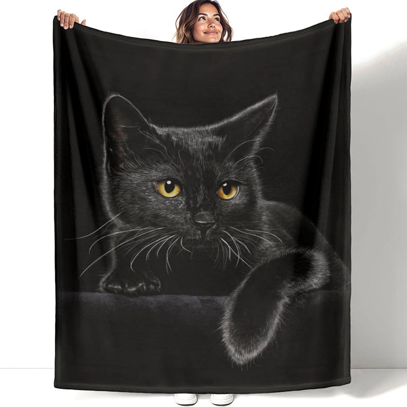 🐱💖Verstärkte Ultra-Warme Bettdecke mit Schwarz Katze Motiv für die Bettkante