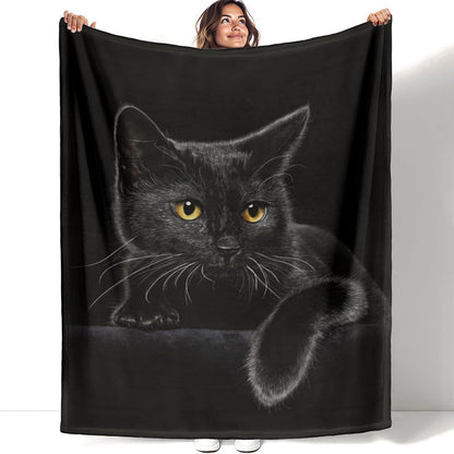 🐱💖Verstärkte Ultra-Warme Bettdecke mit Schwarz Katze Motiv für die Bettkante