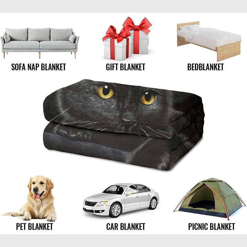 🐱💖Verstärkte Ultra-Warme Bettdecke mit Schwarz Katze Motiv für die Bettkante