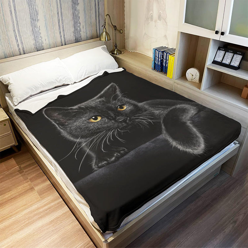 🐱💖Verstärkte Ultra-Warme Bettdecke mit Schwarz Katze Motiv für die Bettkante