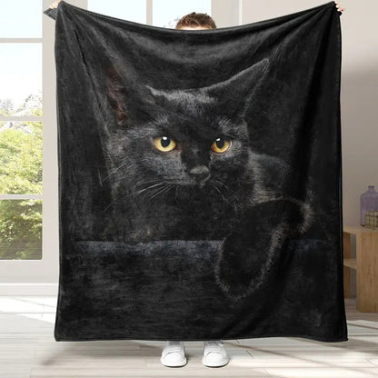 🐱💖Verstärkte Ultra-Warme Bettdecke mit Schwarz Katze Motiv für die Bettkante