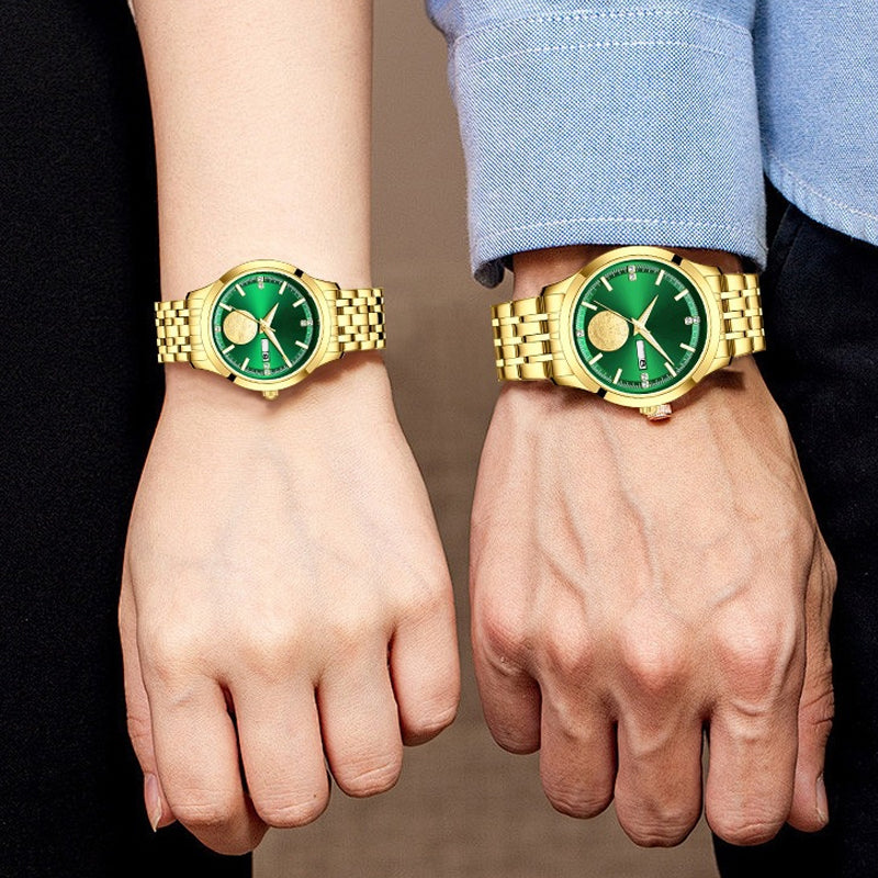 💑⌚Elegant Luminous Quartz Paaruhren