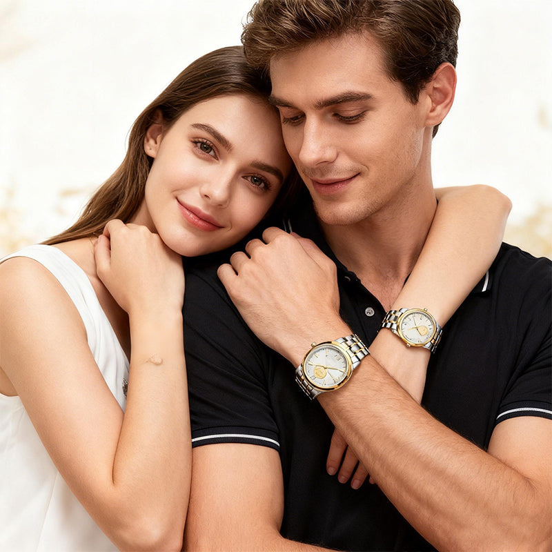 💑⌚Elegant Luminous Quartz Paaruhren