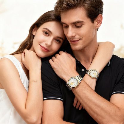 💑⌚Elegant Luminous Quartz Paaruhren