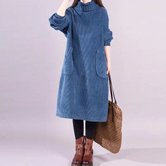 👑【Damen-Cord-Hochkragen-Maxikleid】