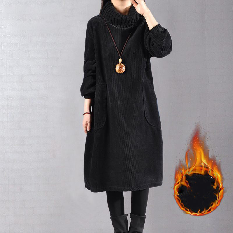 👑【Damen-Cord-Hochkragen-Maxikleid】