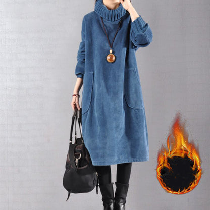 👑【Damen-Cord-Hochkragen-Maxikleid】