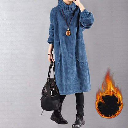 👑【Damen-Cord-Hochkragen-Maxikleid】