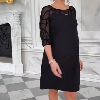 Elegantes schwarzes A-Linien-Kleid mit 3/4-Mesh-Ärmeln